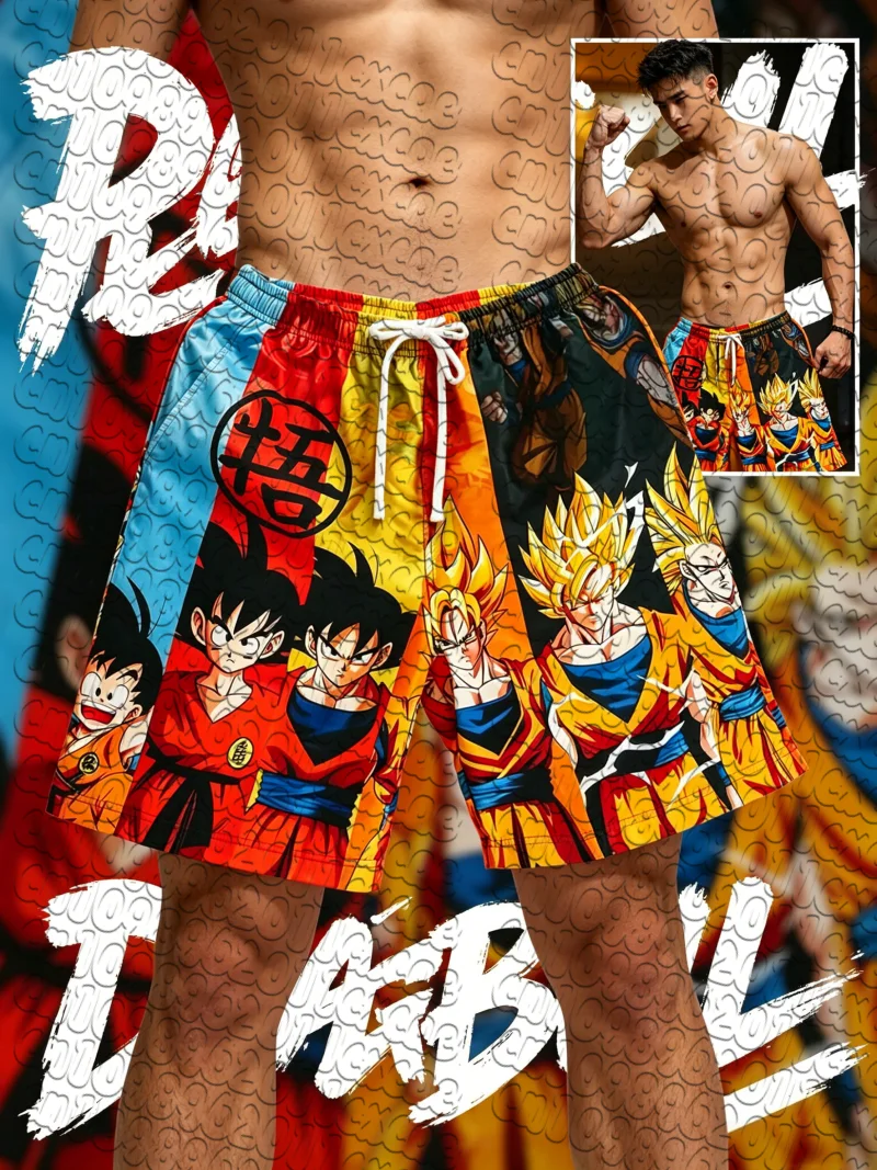 Hot Summer Dragon Ball Retro 3D Print Quick Dry Sports Shorts Unisex Loose Fit Basketball Football Drawstring Beach Board Shorts
