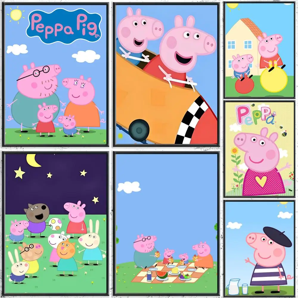 Cute Cartoon P-Peppa PigS Poster HD Self-Adhesive No Residue After Removal Ideal for All Kinds of Wall Decor