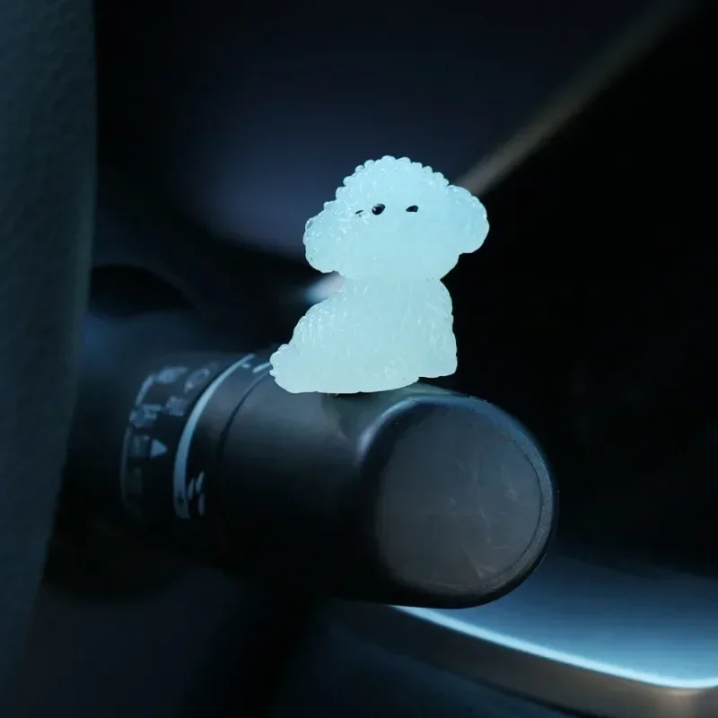 New Glow-in-the-Dark Resin Car Small Ornament Cute Puppy Bichon Frise Cars Center Console Decorations Mini Decorative Parts