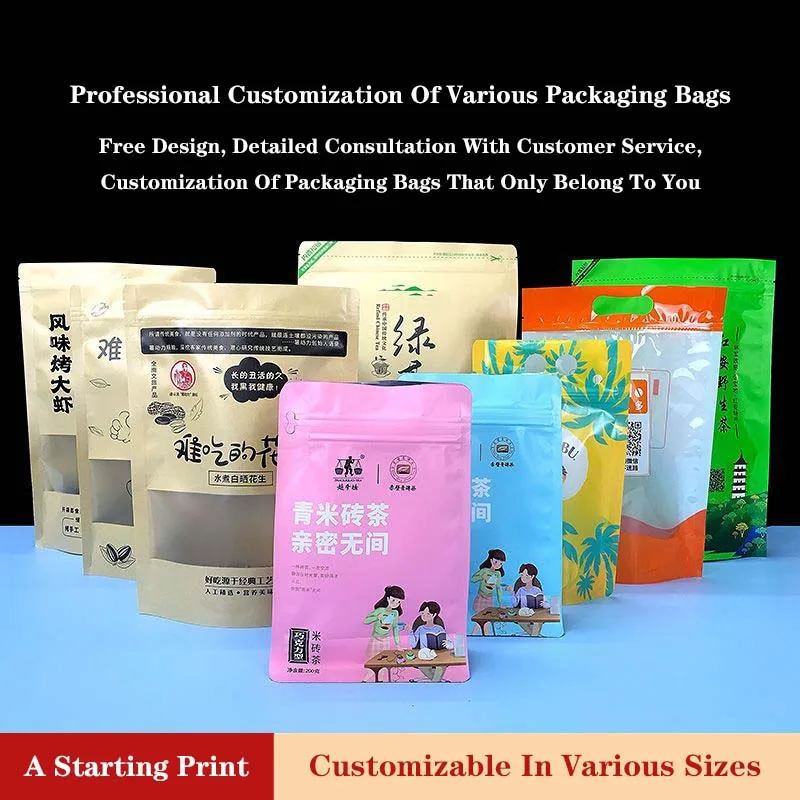 JinSen 50 pcs White Kraft Paper Bag Frosted Open Window Self-sealing Bag Bulk Tea Leisure Food Packaging Bag Grain Storage Bag