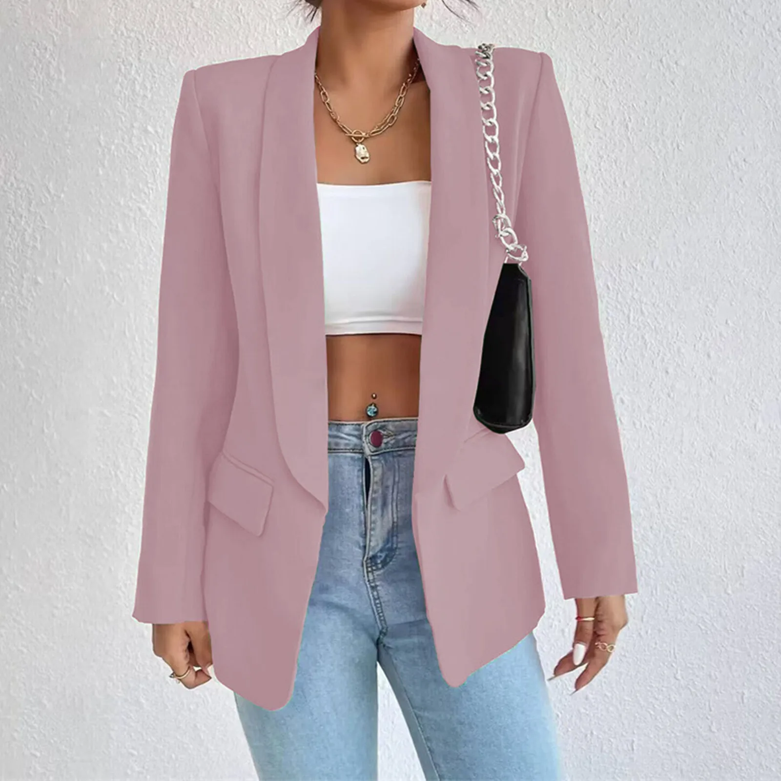 

Korean Popular Pink New Outerwear Women 2024 Fashion Female Spring Jacket Casual Long Sleeve Black Blazer Coats Loose Fit Suit