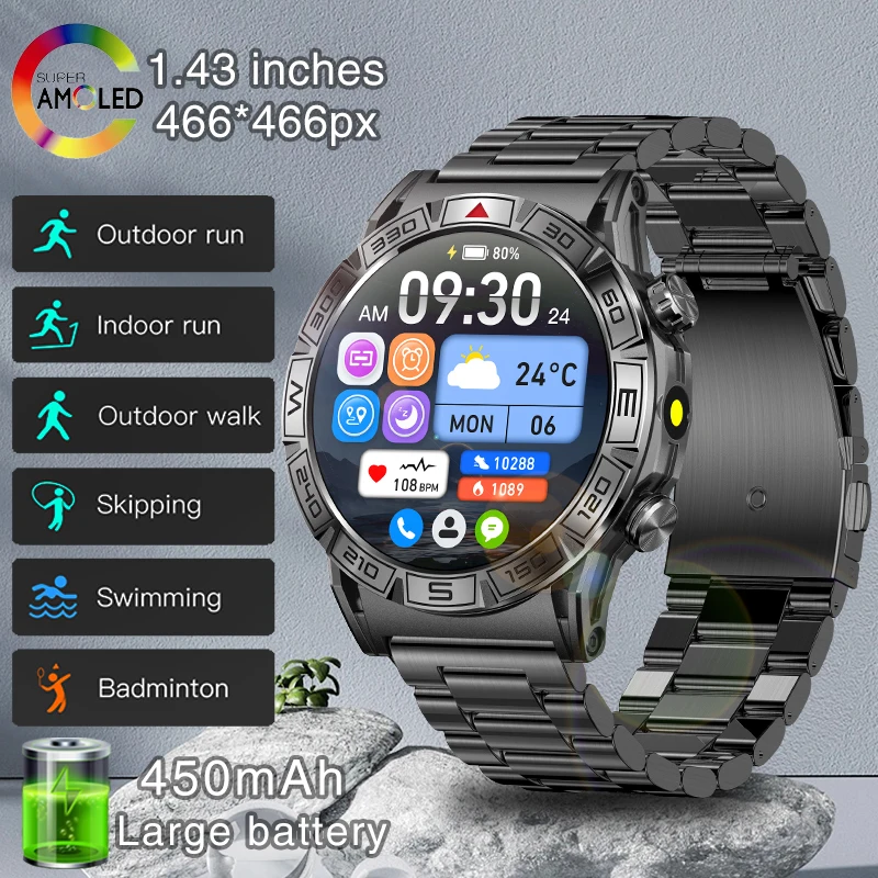 2024 New GPS Men Smart Watch Outdoor Adventure AMOLED HD Screen 450mAh Battery Bluetooth Call Sports Waterproof Men Smart Watch