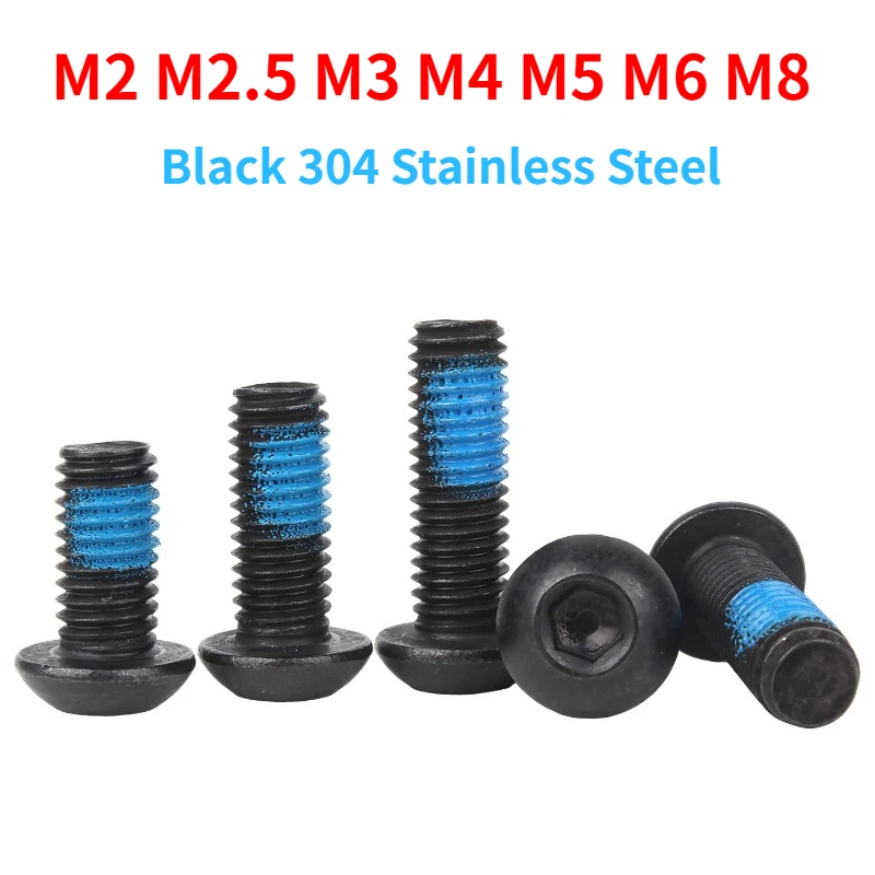 M2 M2.5 M3 M4 M5 M6M8 Black 304 Stainless Steel Hexagon Socket Dispensing Screw Round Head With Adhesive Coating Anti-slip Screw