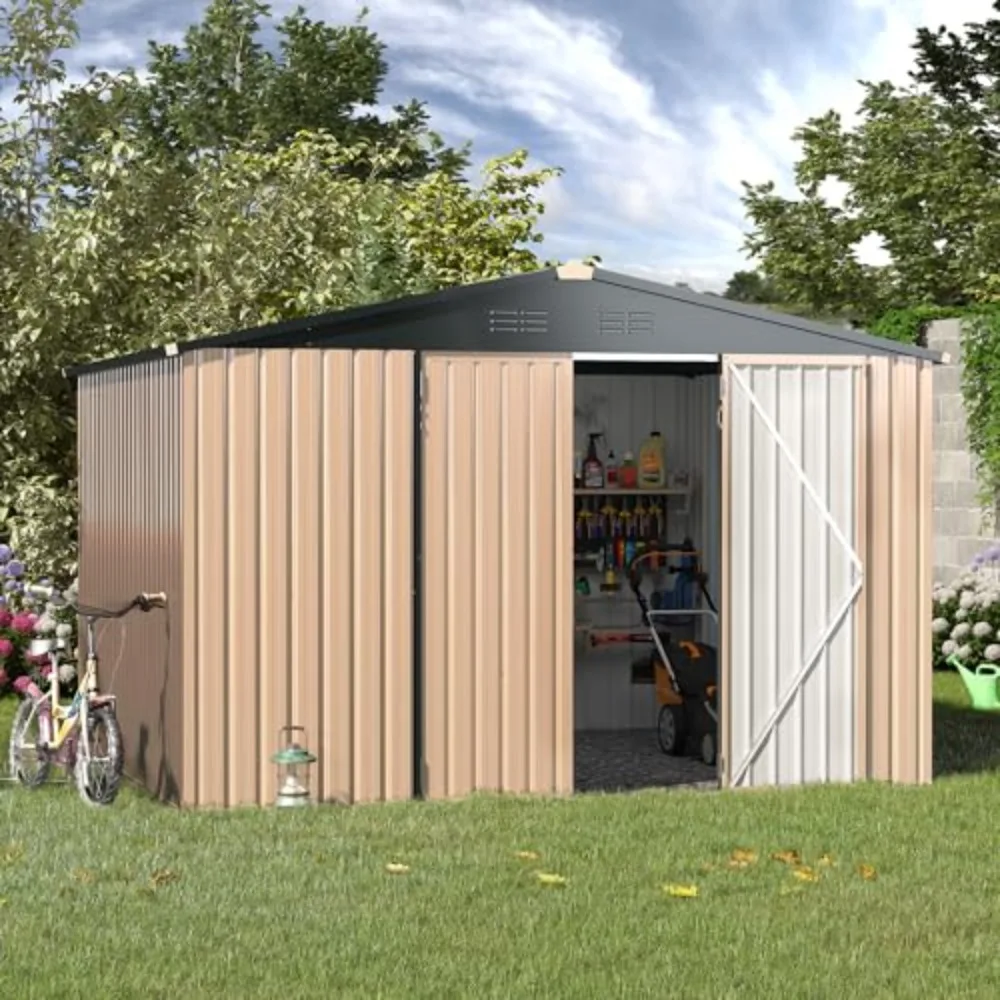 

Shed 8' x 10' Outdoor Storage Metal Shed, Steel Yard Shed with Design of Lockable Doors, Utility and Tool Storage for Garden