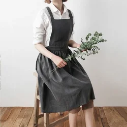 Simple Solid Color Hemp Blend Retro Apron Housework Apron for Cleaning and Cooking