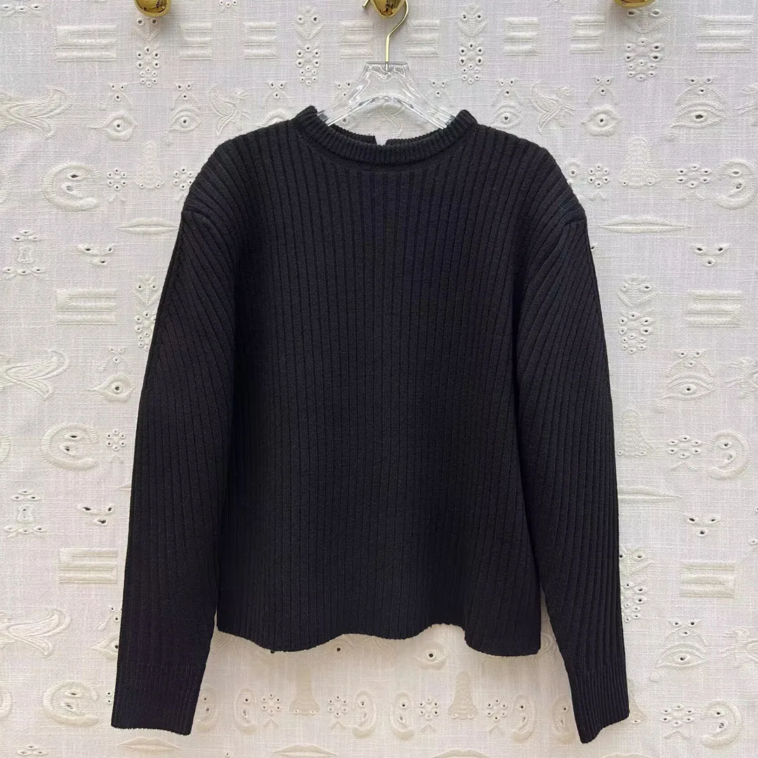 

New Fashion Vintage Back Cross Lace-up Knitted Pullover Women O-neck Long Sleeve Loose Casual Solid Color Autumn Sweater