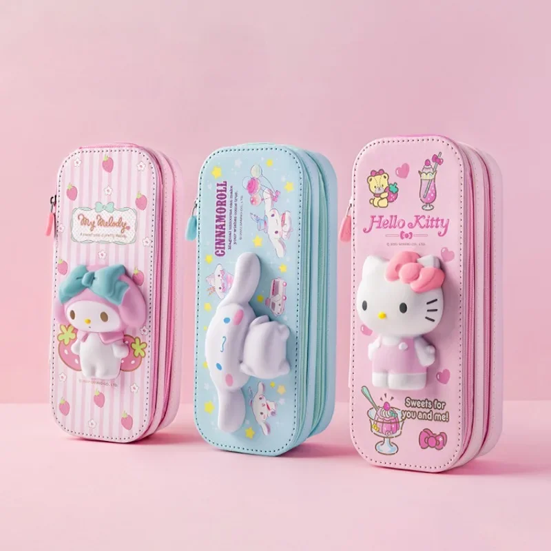 

Sanrio New Kawaii HelloKitty Double Layers 3D Pencil Box Anime Cartoon Cinnamoroll My Melody Kuromi Student Birthday Gift Cute