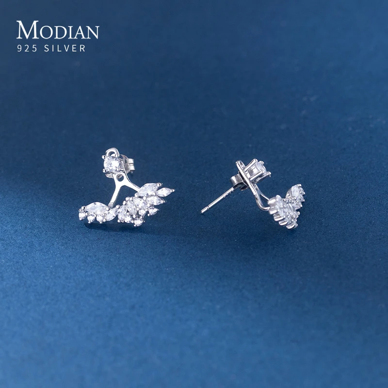 Modian Luxury Wedding Wings Clear CZ Stud Earrings Solid 925 Sterling Silver Fashion Ear Studs For Women Party Jewelry Gifts