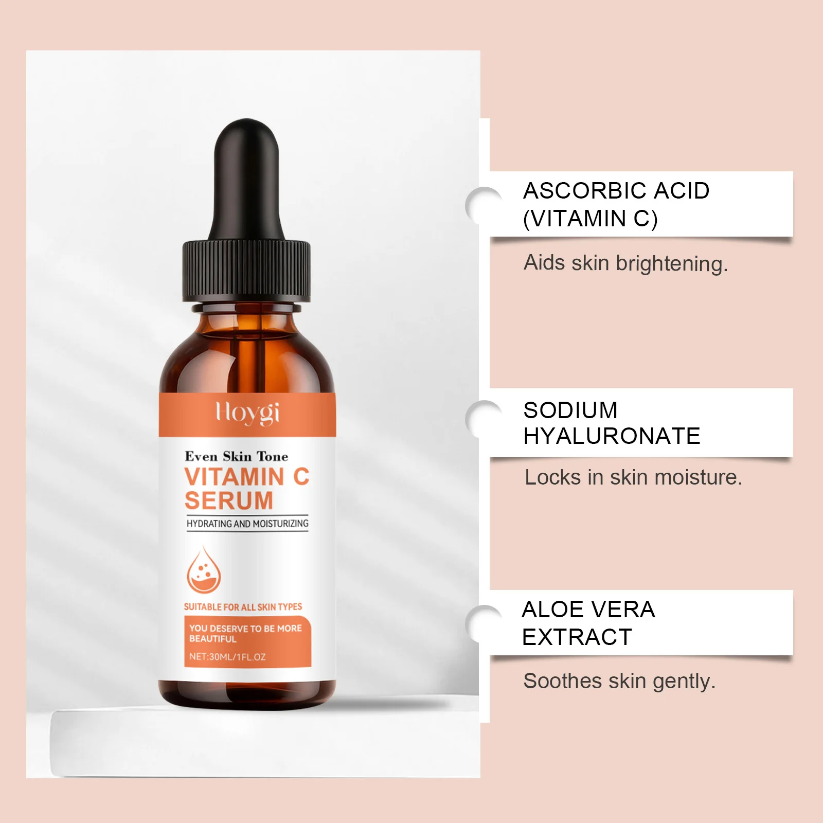 Vitamin C Serum for Face Hyaluronic Acid Brightening Dark Spot Corrector Anti Aging Face Oil Aloe Vera Daily Glow Skin Care 30ml view 2