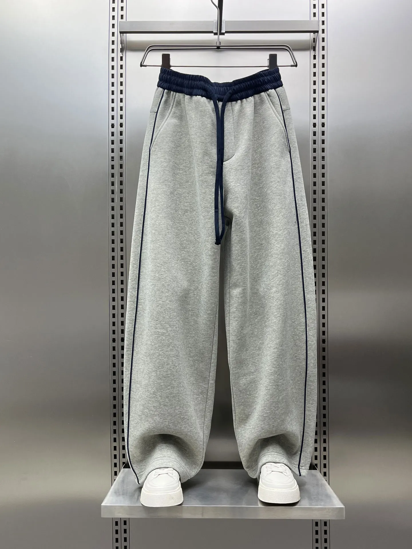 

Мужские повседневные брюки с прямыми штанинами Lazy Sle, зимние трендовые полосатые лоскутные брюки со свободной веревкой на талии, широкие спортивные штаны на подкладке