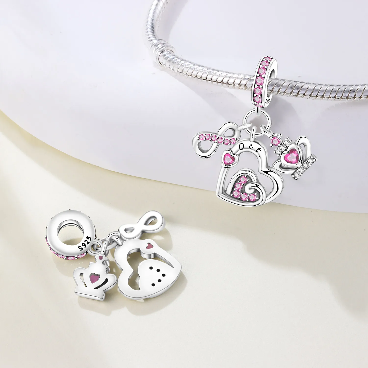 Charms 925 Silver Month Birthstone Beads Colored Zircon Pendant From January To December Fit Diy Bracelet Fashion Jewelry Gifts
