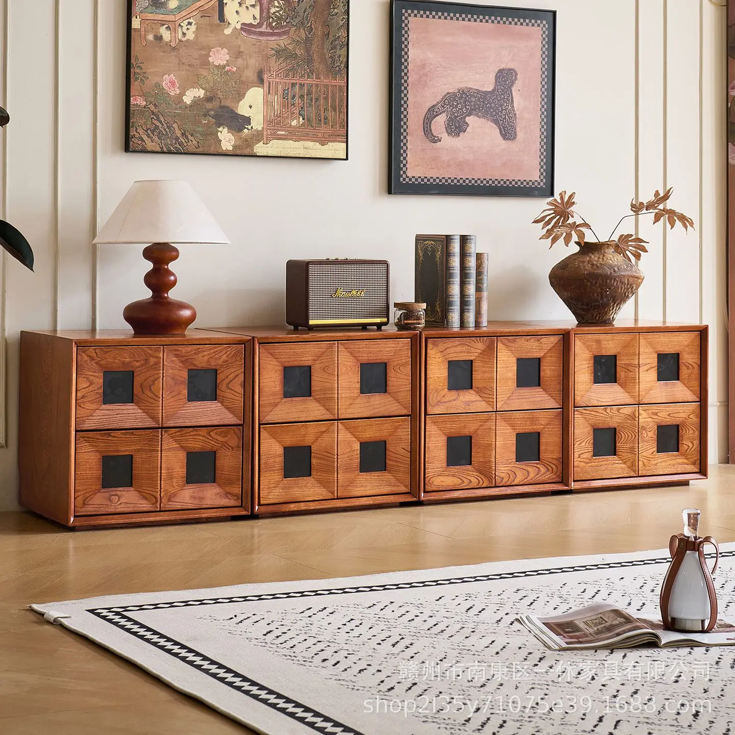 French retro time cabinet antique solid wood chest cabinet living room wall locker bedroom drawer storage side cabinet