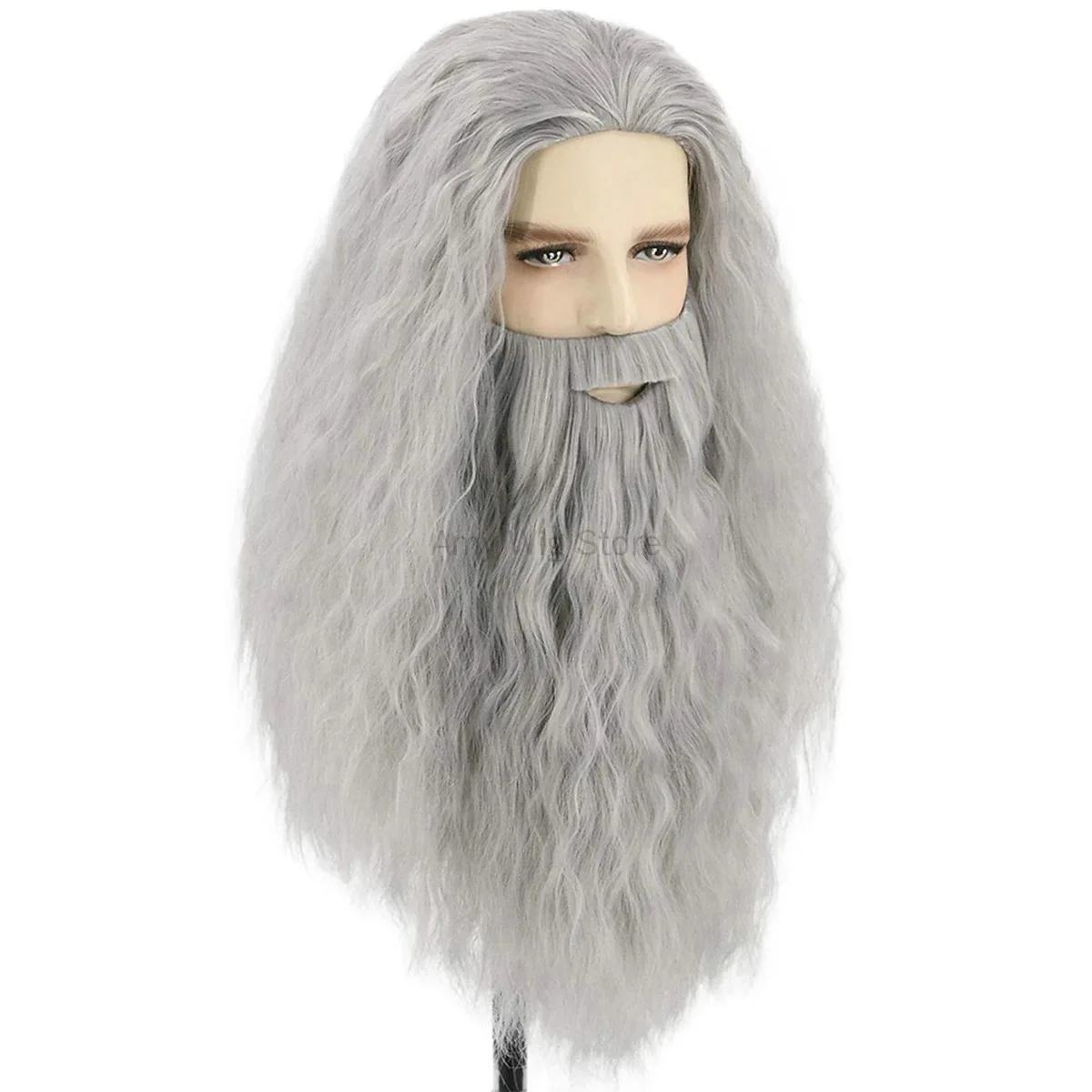 Perruques longues bouclées grises pour hommes, fête à thème grand-père, avec moustache, Costume de Cosplay d'halloween, perruque de fête, fausse barbe