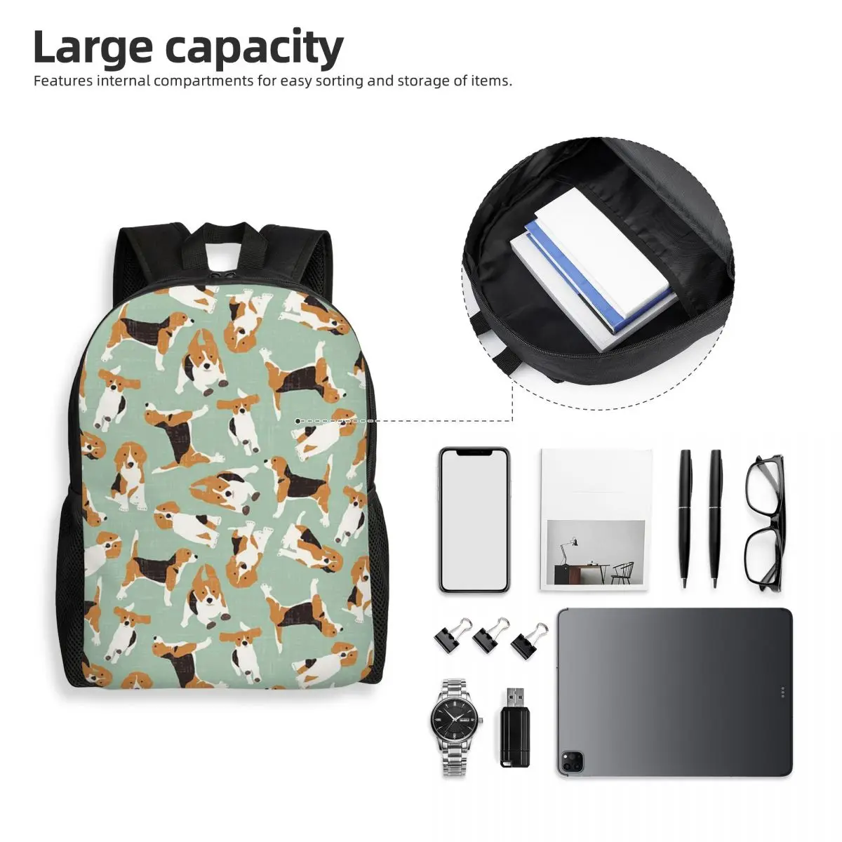 Mochila Beagle Scatter Mint para estudiantes, bolso escolar, mochila de viaje para senderismo, mochila de moda para hombres y mujeres, bolsos de hombro