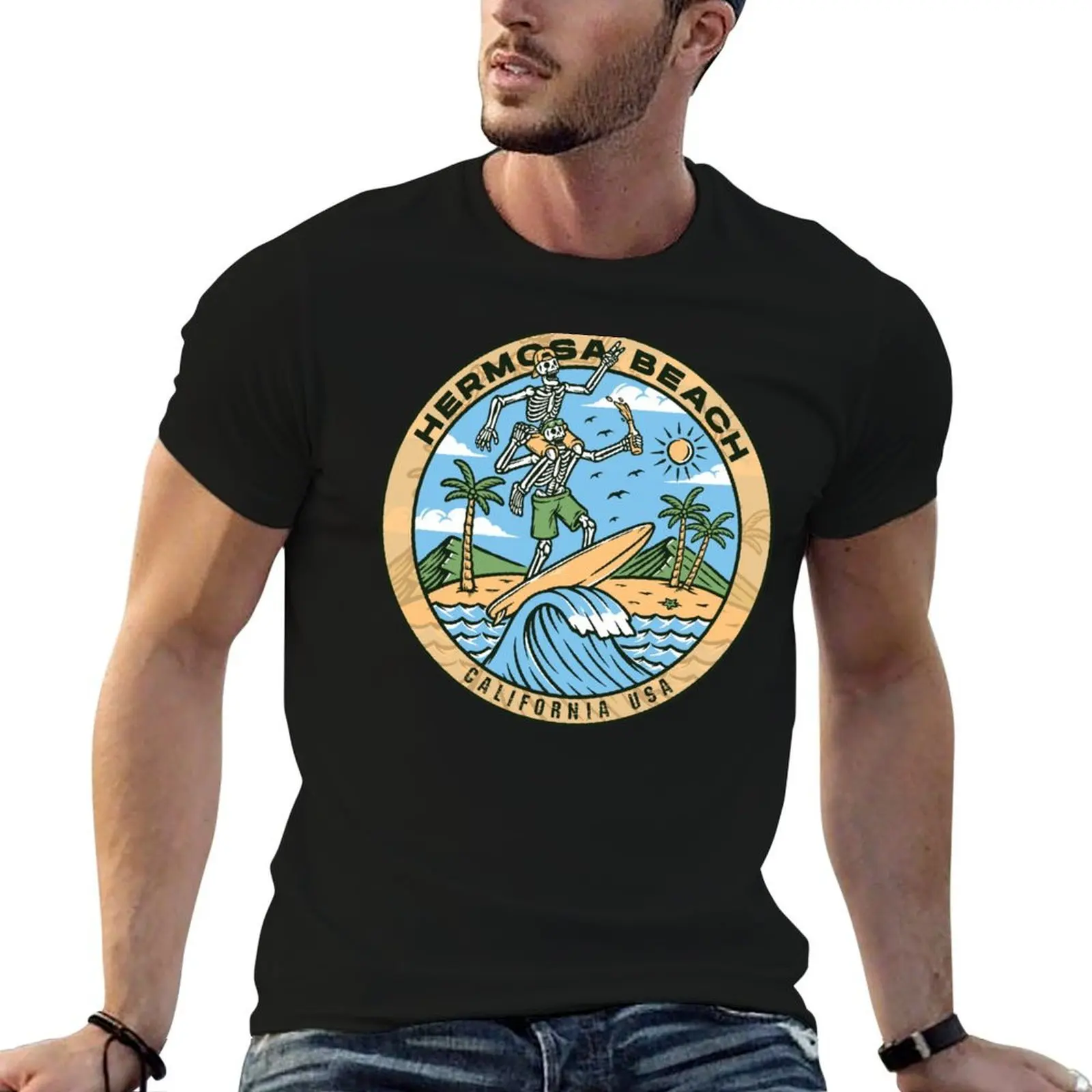 

Футболка Hermosa Beach Skeleton Bros, футболки для мужчин, облегающая футболка, персонализированная футболка