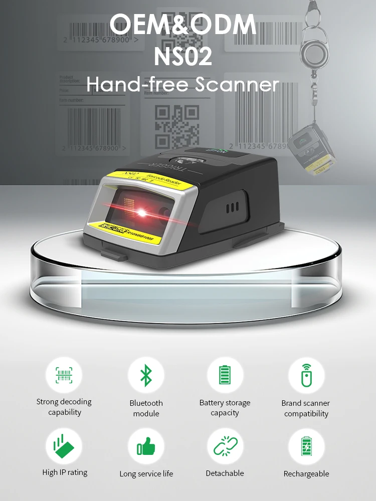 Wireless 2D SE4107 Waterproof Shockproof Wearable Glove Bluetooth Barcode Scanner Suitable for Warehouse Receiving and Shipping