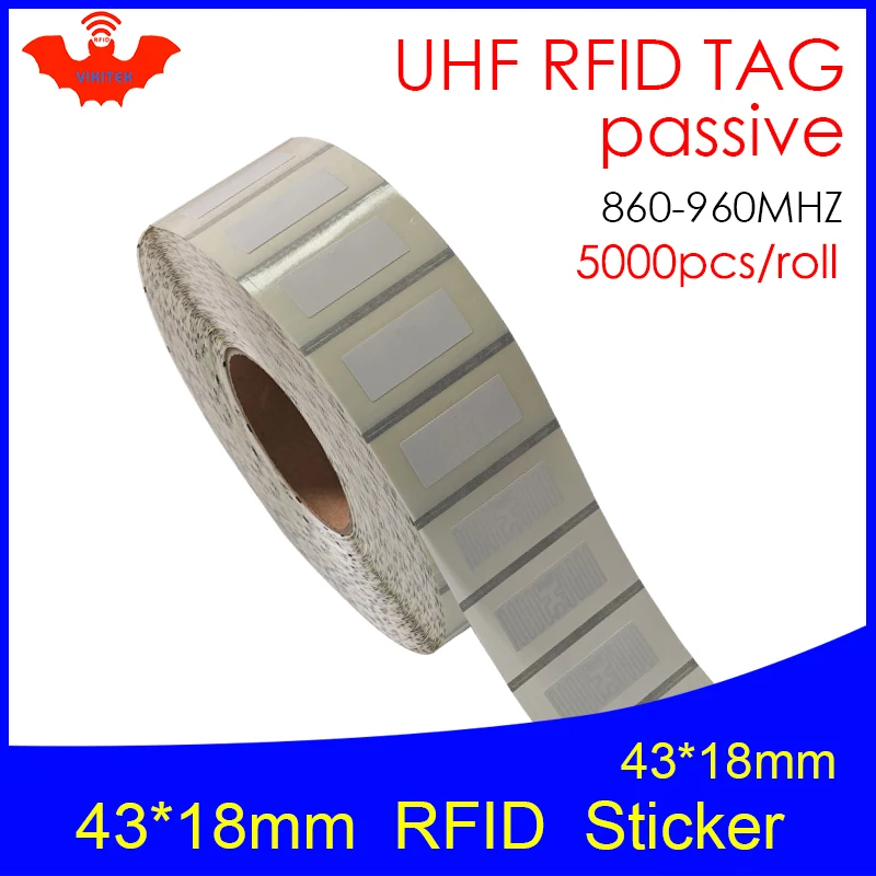 UHF RFID tag sticker NXP U8 43x18mm printable copper label EPC6C 860-960MHZ 5000pcs free shipping adhesive passive RFID label