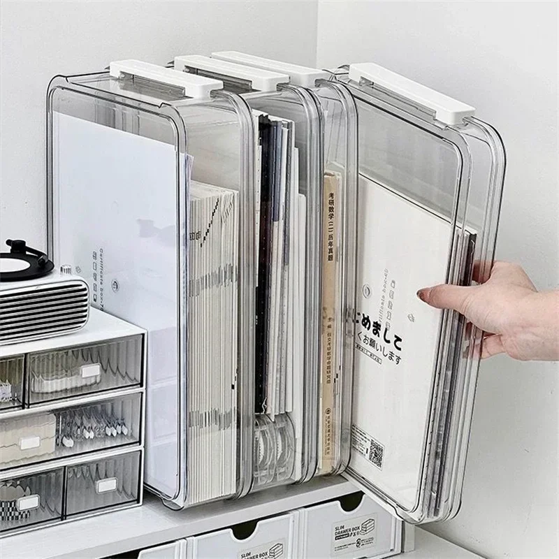 Boîte de rangement de bureau transparente en acrylique pour documents A4, organiseur de fichiers et de papiers d'examen, étui anti-poussière pour cartes domestiques