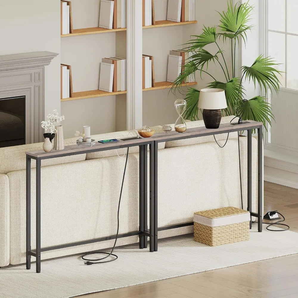 طاولة كونسول رفيعة 39.4 مع منافذ، وطاولة جانبية للأريكة موفرة للمساحة 5.9، وأثاث مدمج للمدخل