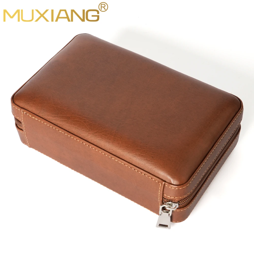 Leather cigar case travel bag ，cigar bag with cedar wood，Holds 4pcs large cigars and cigar accessories， Travel Cigar Humidor