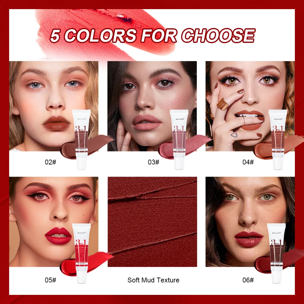 Rouge à lèvres hydratant, 5 couleurs, baume, glaçure cristal, velours, Mousse mate, multi-usage, brillant solide, teinte, fard à paupières