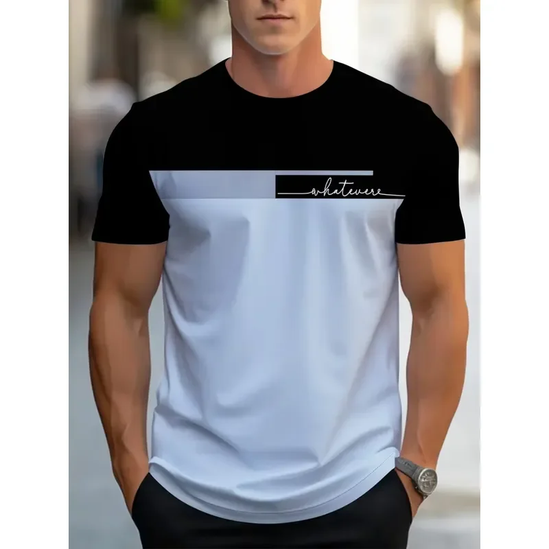 3D Digital Print Men Color Block Contrast Stripe T Shirt Crew Neck Short Sleeve Casual Daily Plus Size Streetwear Tops 2026