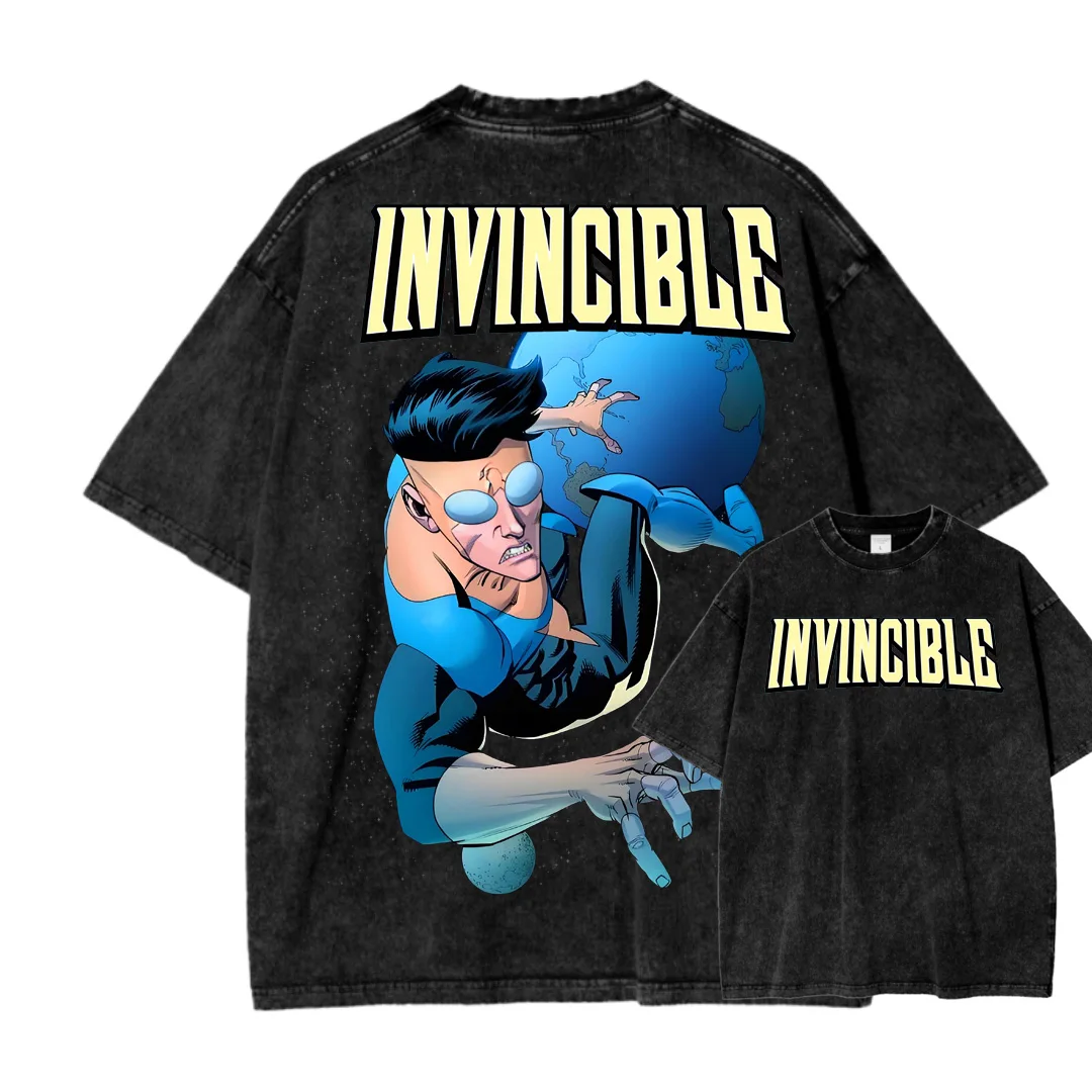 Invincible hot product New Model Washed T-shirt personality Clothes Retro Fashion Streetwear Trendy Couples Classic high quality