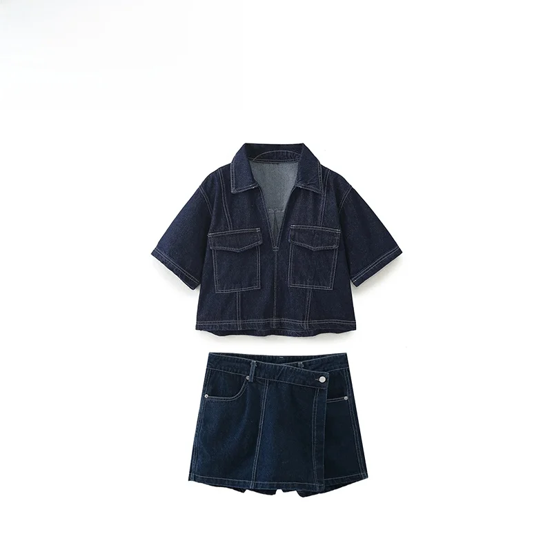 

ZAR Summer New Women's Faion ort Denim irt Sli Skirt Pants Set Polyester Material Trendy Outfit for Ladies