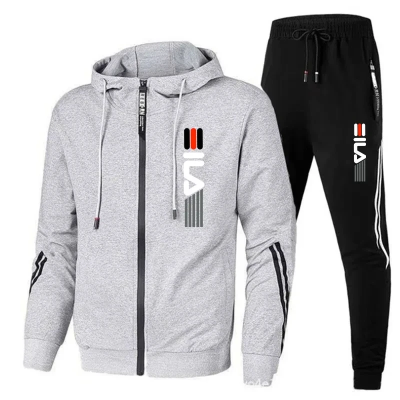 

2024 Hot selling New Printed Zipper Hoodie+Pants 2-piece Set for Men's Fashion Fitness Sweatshirt Outdoor Sportswear