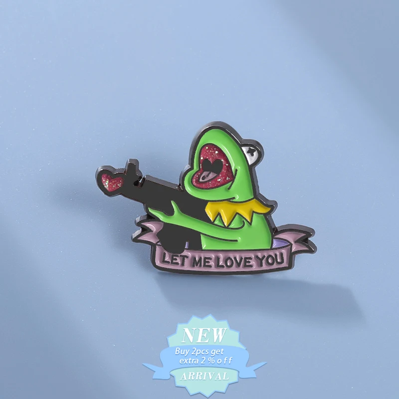 Let Me Love You Frog Enamel Pin Pink Heart Transmit Brooches Lapel Backpack Badge Sniper Animals Jewelry Gift For Kid Friends