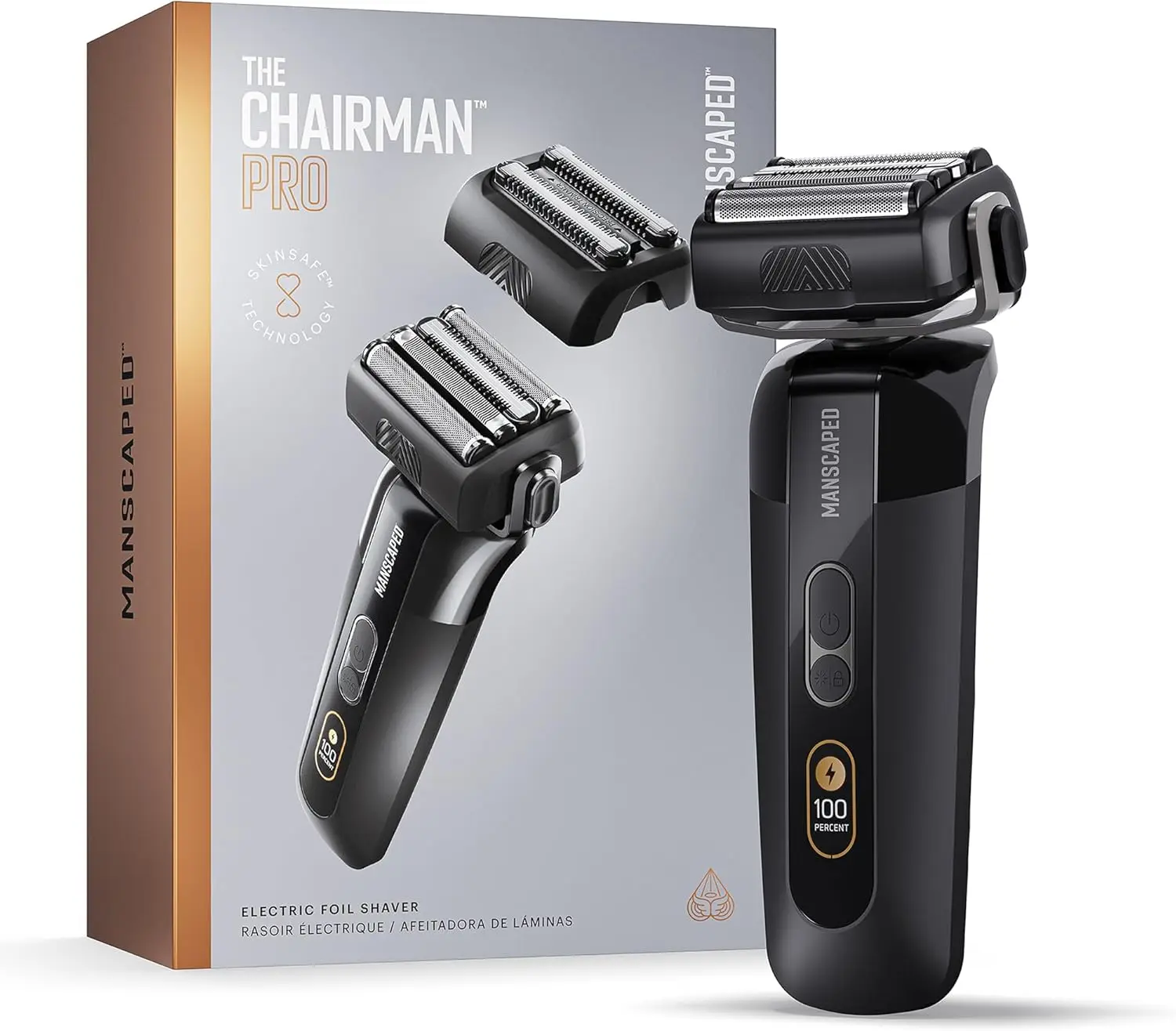 Men’s Foil Shaver - Two Interchangeable Blade Heads, SkinSafe® Four-Blade Foil & Stubble Trimmer, Face Shaver, USB-C & Wireless