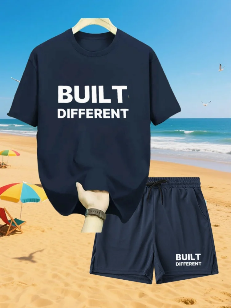 

2025 Men'S New Fashion Summer Sports Crew-Neck Letter T-Shirt Shorts Short-Sleeved Suit