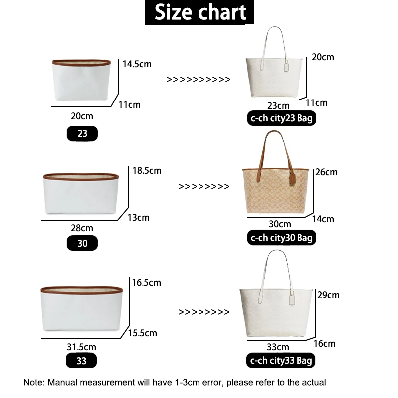 EverToner Ultra-light DuPont Paper Liner Bag Organizer for C-ch City 20/30/33 Tote shape lining accessories