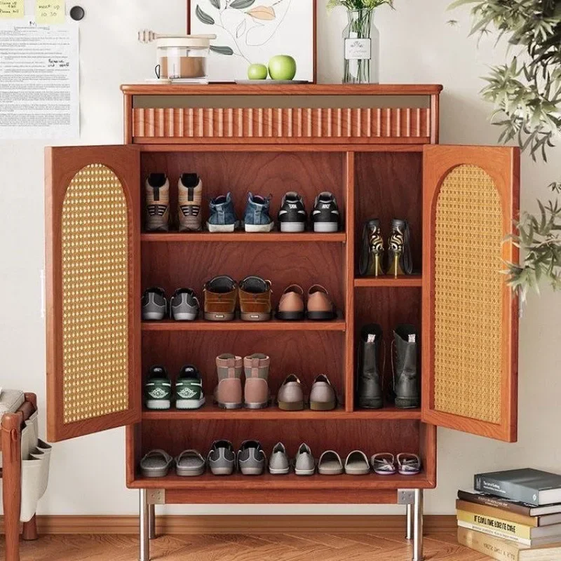 خزانة أحذية كلاسيكية من الخشب الصلب الاسكندنافي، شقة صغيرة لغرفة المعيشة، بهو منزلي، قسم مدخل من الخيزران، تخزين ذو سعة كبيرة