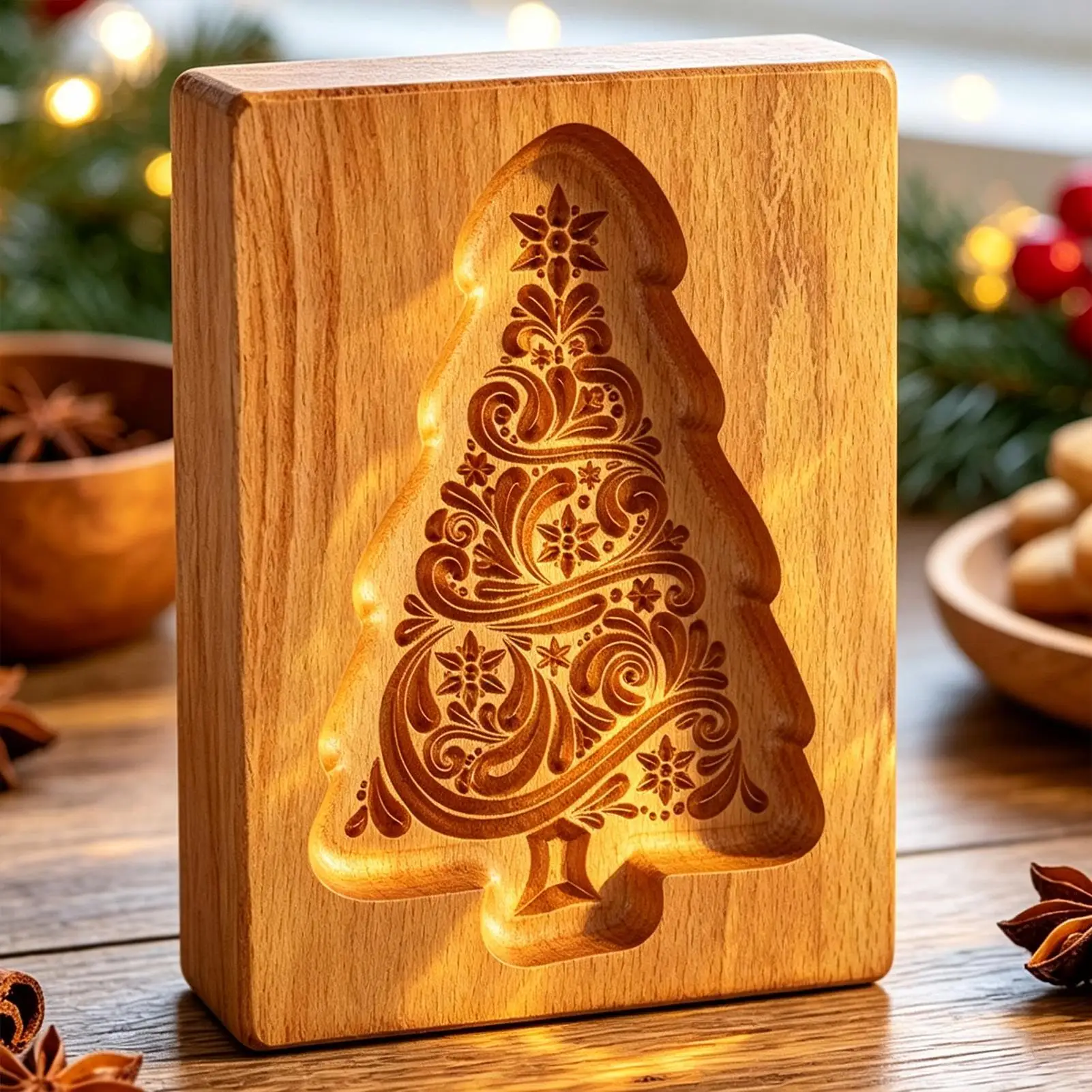 Wooden Cookie Molds for Christmas DIY 3D Engraved Embossed Biscuit Gingerbread Cutter Moulds Xmas Tree Reindeer Santa Claus