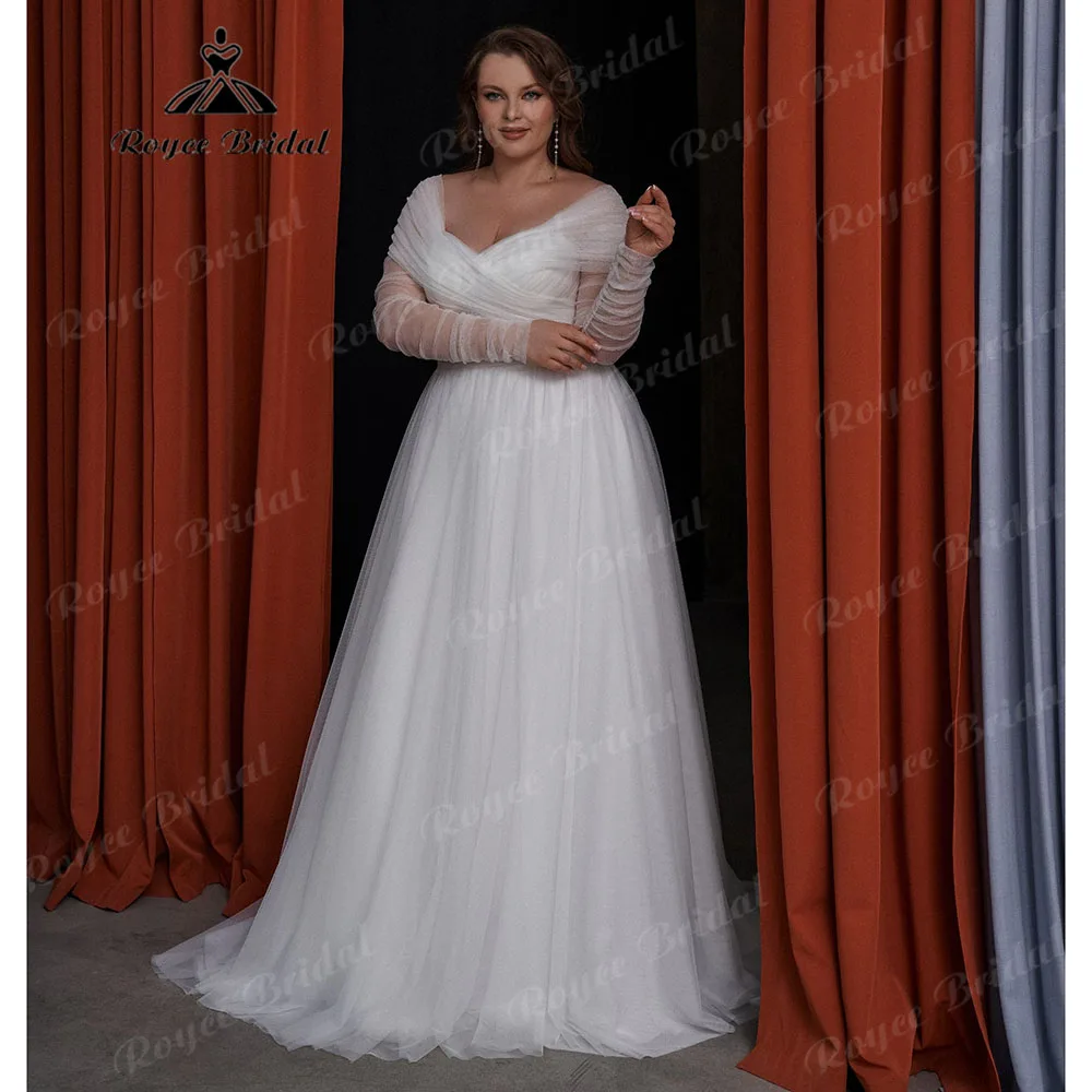 Plunging V Neck Off Shoulder Plus Size Wedding Dress for Women 2025 Bridal Gown with Removable Long Sleeves vestidos boda civil