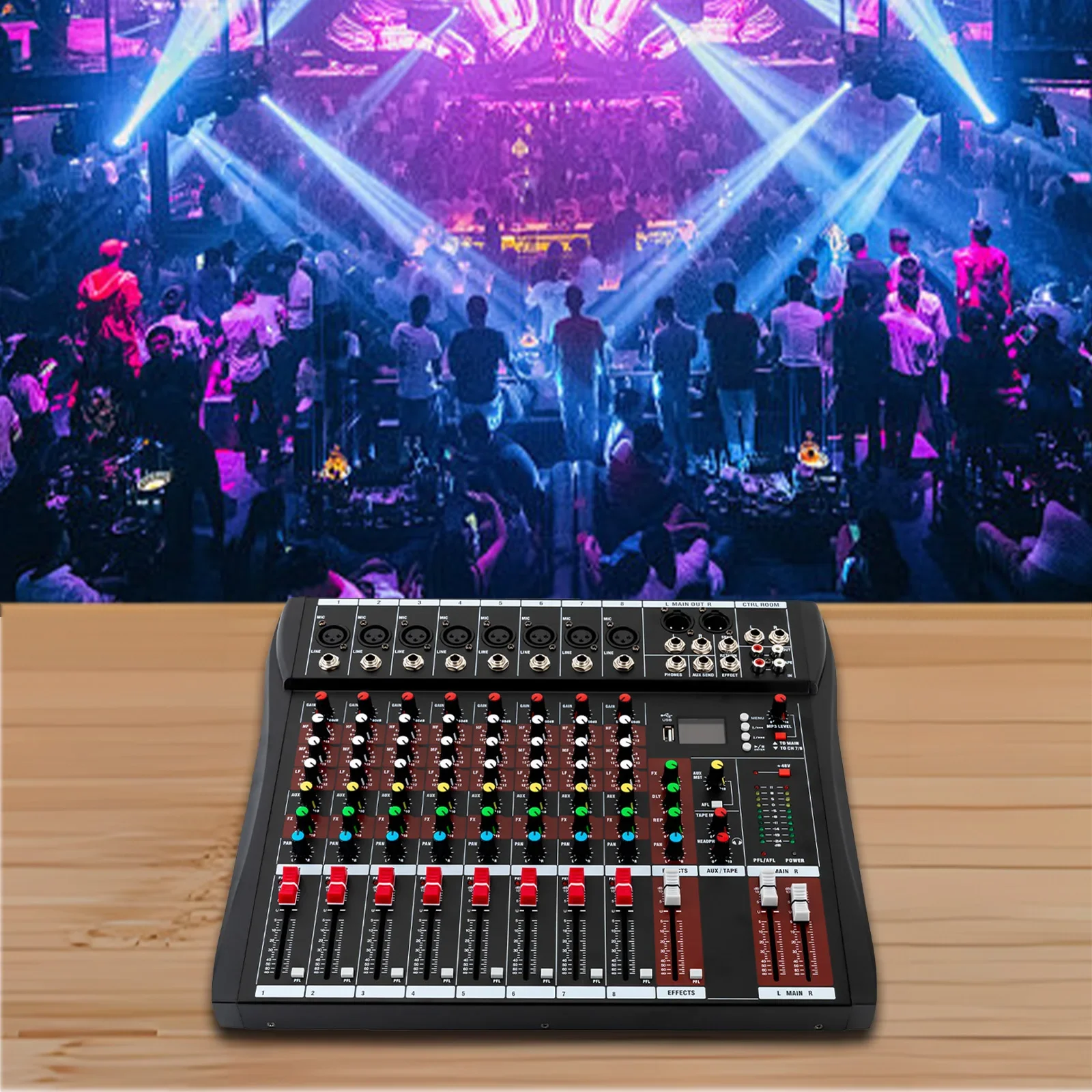 

Professional 8-Way Microphone Input，3-Band Equalizer Vocal Adjustment Multifunctional Mixer, Bluetooth High Compatibility Mixer