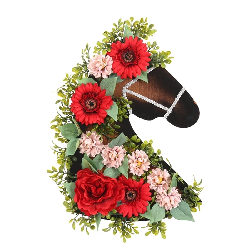 Front Door Wreath Eye Catching Horse Head Shaped Artificial Wreath Holiday Home Decorations Party Supplies Decoration 1 PCS