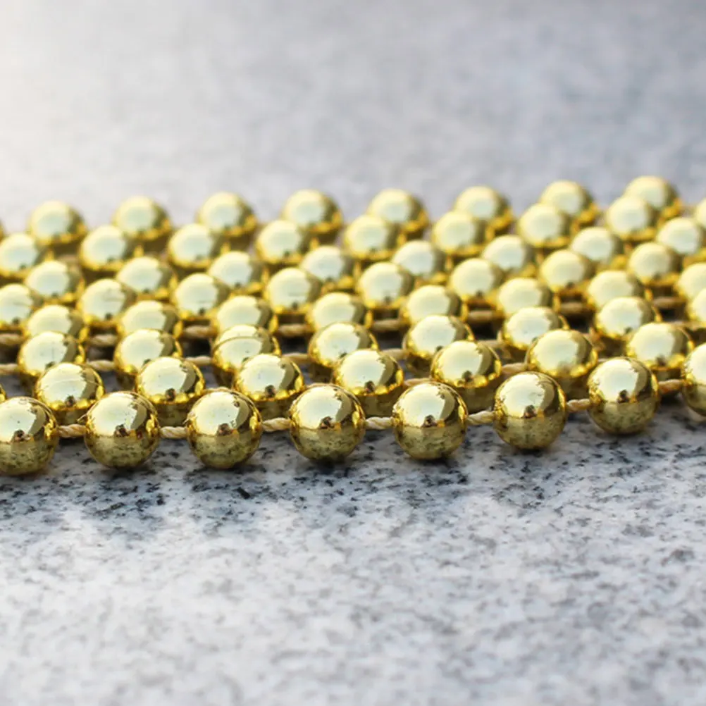 Rantai Manik-Manik Emas Berlapis 8Mm Gulungan 10M Permukaan Mengkilap Seragam Untuk Dekorasi Pernikahan Natal Kerajinan Tali Manik-Manik Garland DIY