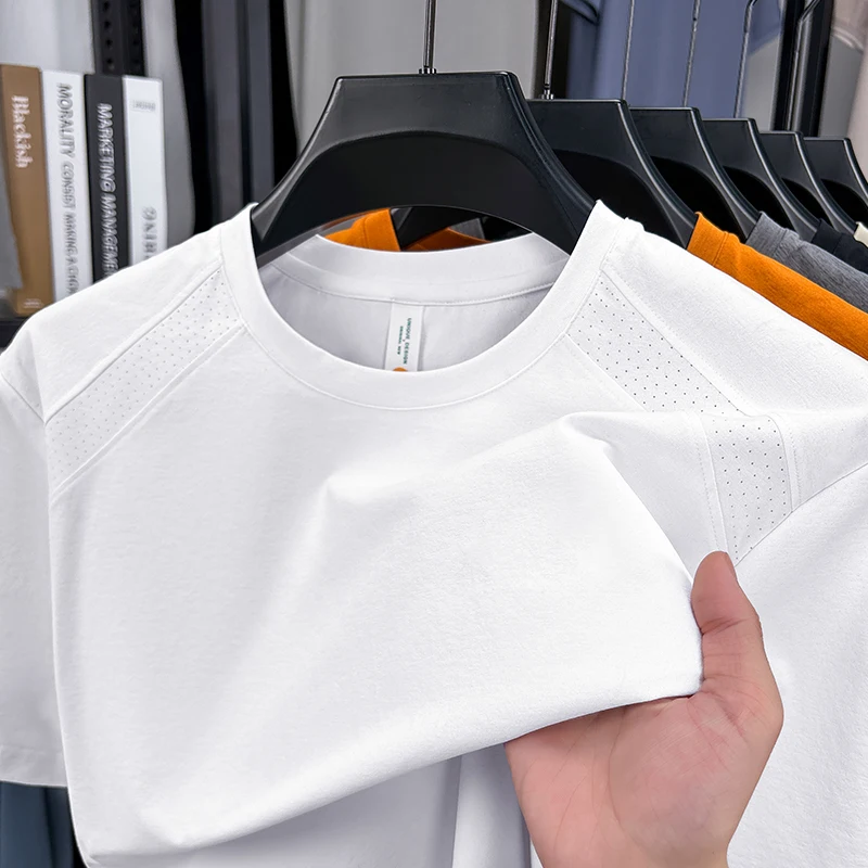 Light luxury men's short sleeve T-shirt round neck new solid color comfort breathable high-end summer casual sports fashion top
