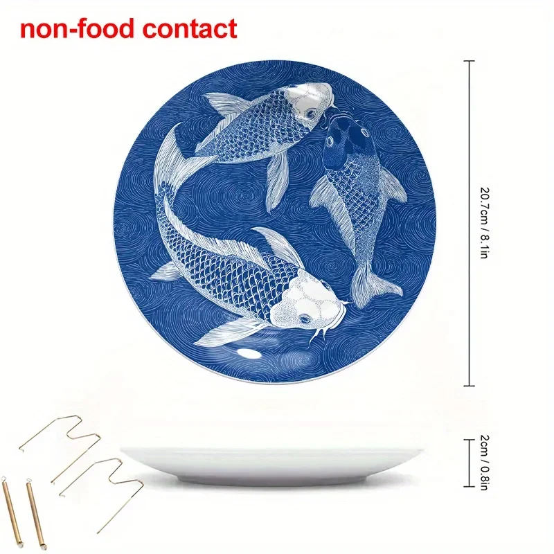 1pc Vintage Asian-Inspired Ceramic Koi Fish Wall Decor Plate - Two Koi Swimming in Circle Design, Non-Food Contact Decoration