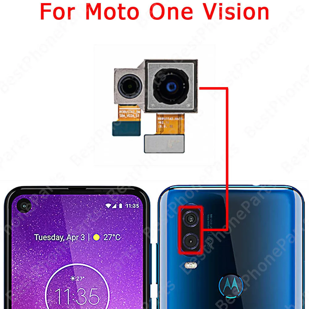 Selfie Back View Front Rear Backside Big Facing Camera Module For Motorola Moto One Action Fusion Hyper Vision