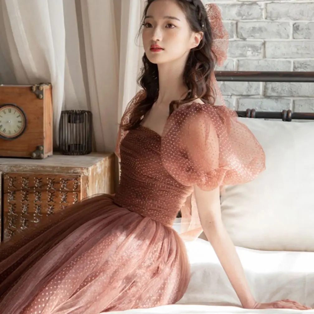 Prom Dresses Square Collar Tulle Evening Dresses A-LINE Pleat Ankle-Length Evening Gown Customized