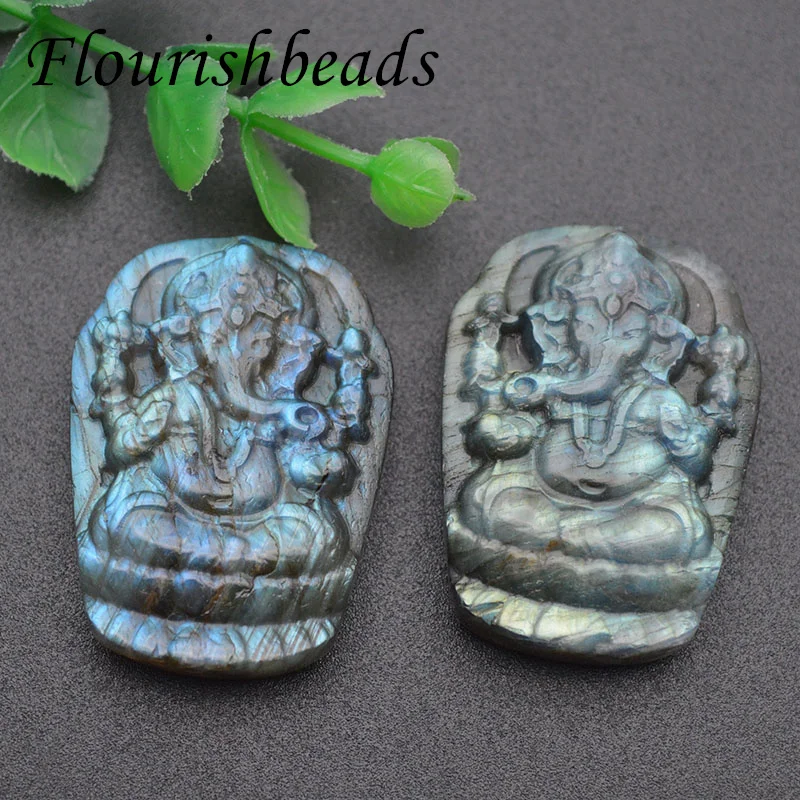 27x38mm Natural Labradorite Elephant Buddha Ganesha Pendant for Fine Necklace Pendant Jewelry Making