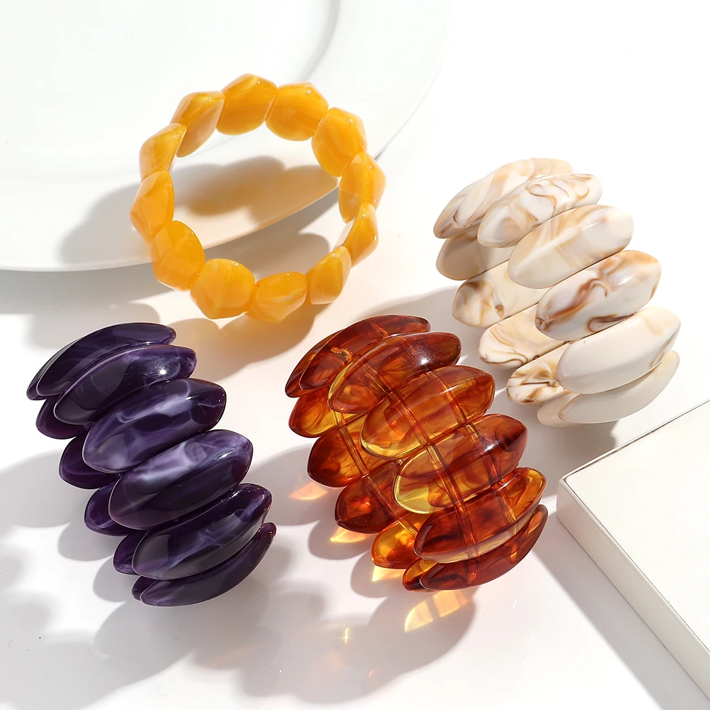 

Vintage Acrylic Amber Elastic Geometric Bracelets Bangles for Women Stretchy Resin Big Cuff Bracelet Designer Jewelry 2025