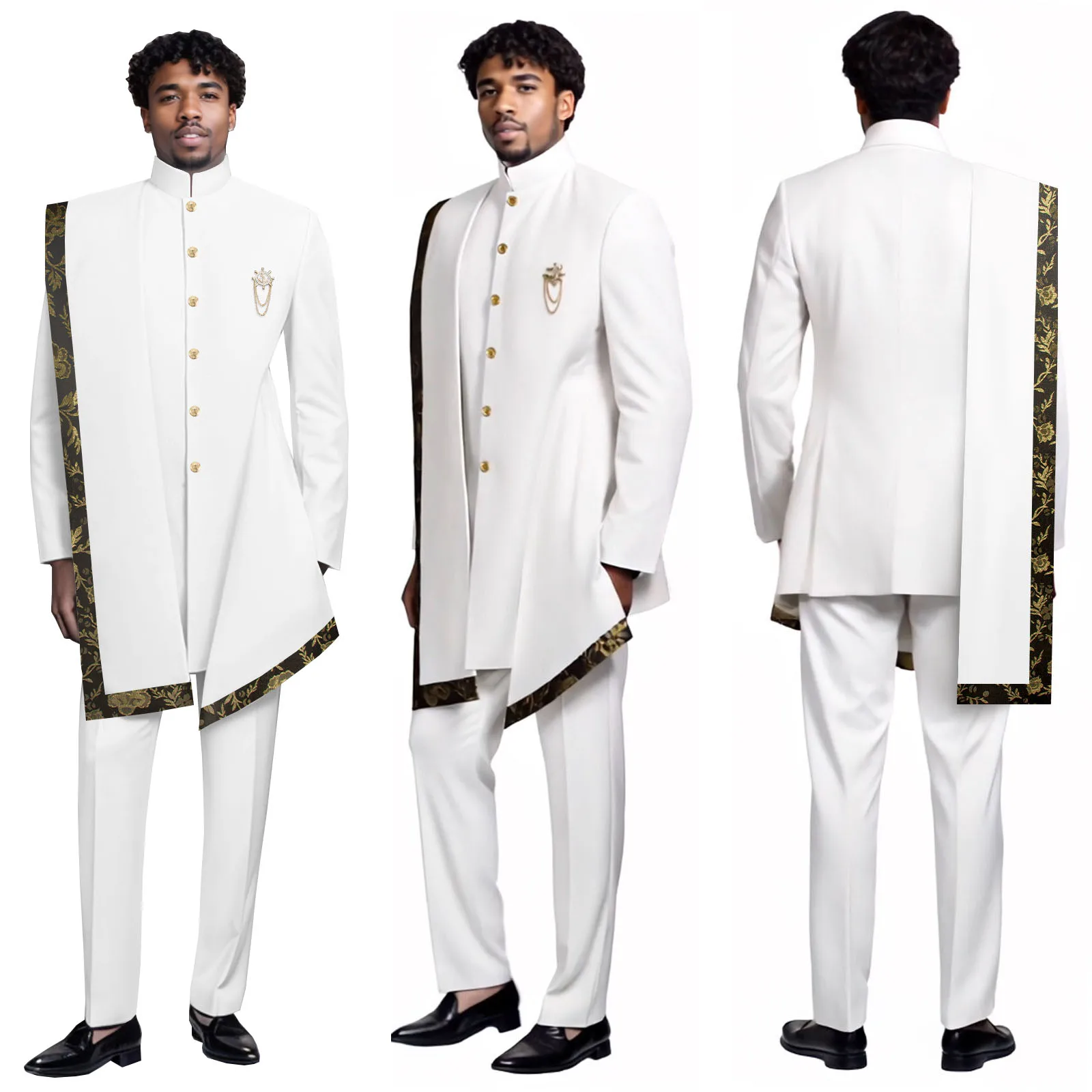 

DBQ Men’s Single Breasted Brooch Embroidery Broch Blazer Suit Jacket & Pant 2 Piece Set Plus Size Outwear BD174