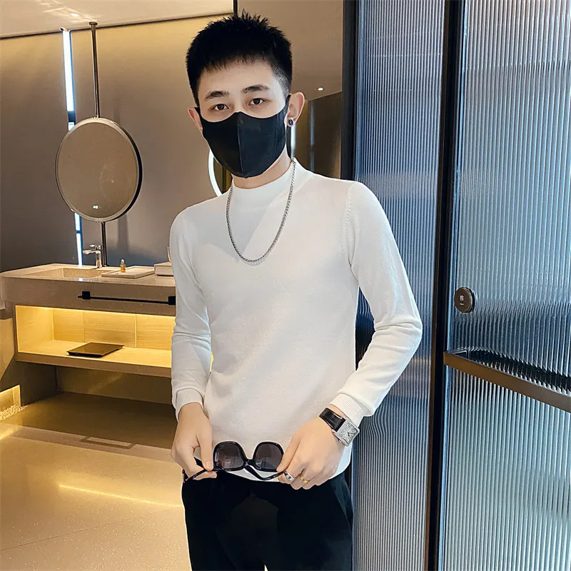 

Slim Fit f High Collar Knitwear XS Size ort Men's Korean Sle Pure Color Small S Knitted Sweater Casual Autumn Winter