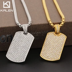 High Quality Full Stone Square Tag Necklace for Men Hip Hop Stainless Steel Necklace Personalized Party Jewelry Charms Gift