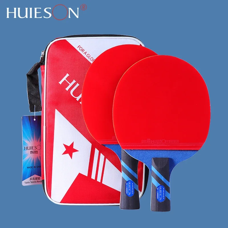 

2024 Huieson 7 Stars 2pcs Table Tennis Rackets 7 Plys Pure Wood Double Pips-in Rubber Ping Pong Paddle Set with Bag For Beginner