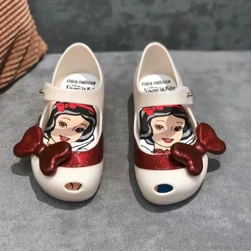 Disney Snow White Cosplay scarpe per bambini fragrante Snow White Side Bow Soft Soled Jelly pantofole per bambini per scarpe da bambina